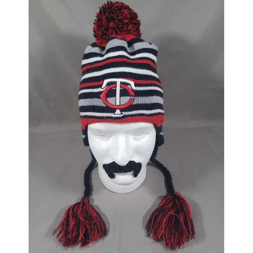 Minnesota Twins Beanie Youth Blue Red Striped Tassel Embroidered‎ Logo New Era
